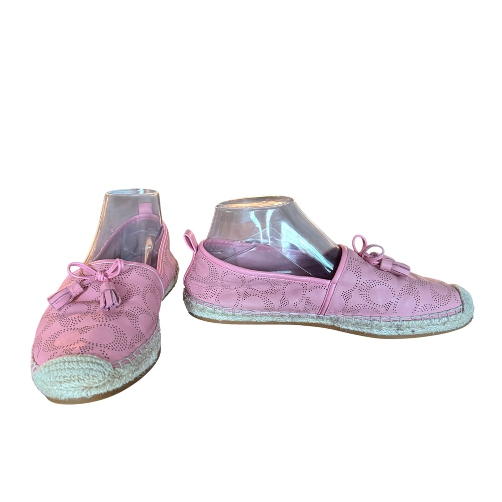 Coach Pink Perforated Leather Signature C Espadrille‎ Flats with Tassels - Picture 2 of 6
